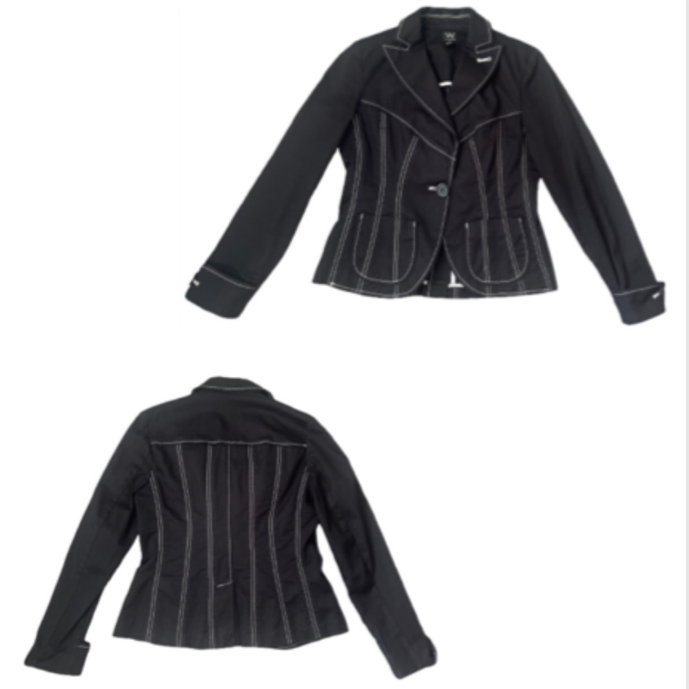 Women’s Y2K  Black  Blazer Jacket‎ with White Accents